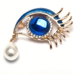 Elegant Blue and Gold Eye Brooch